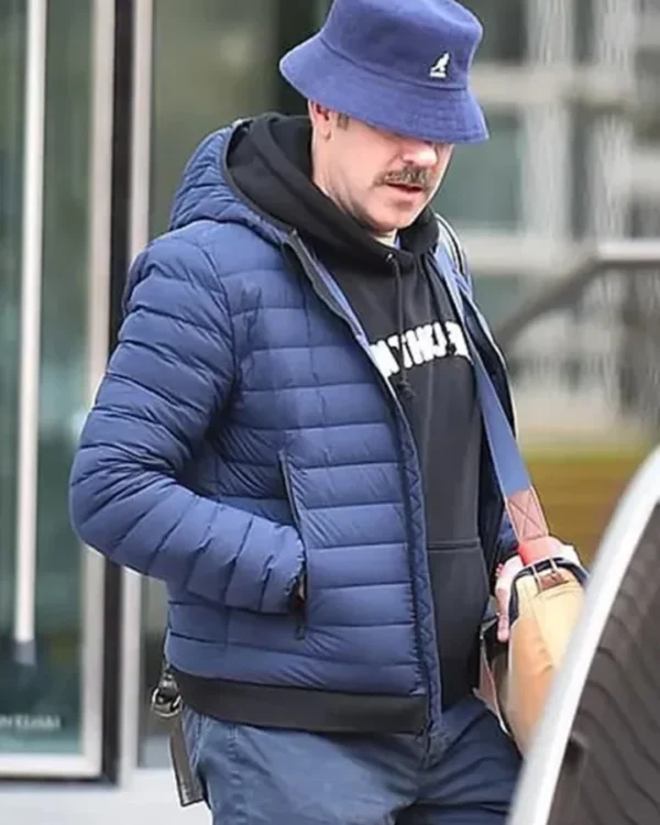 Jason Sudeikis Ted Lasso S03 Blue Hooded Puffer Jacket