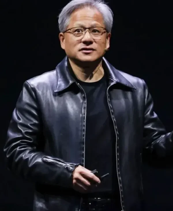 Jensen Huang Leather Black Jacket