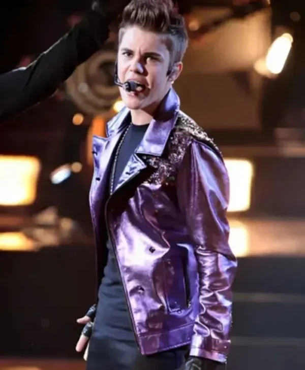 Justin Bieber Never Say Never Purple Leather Jacket