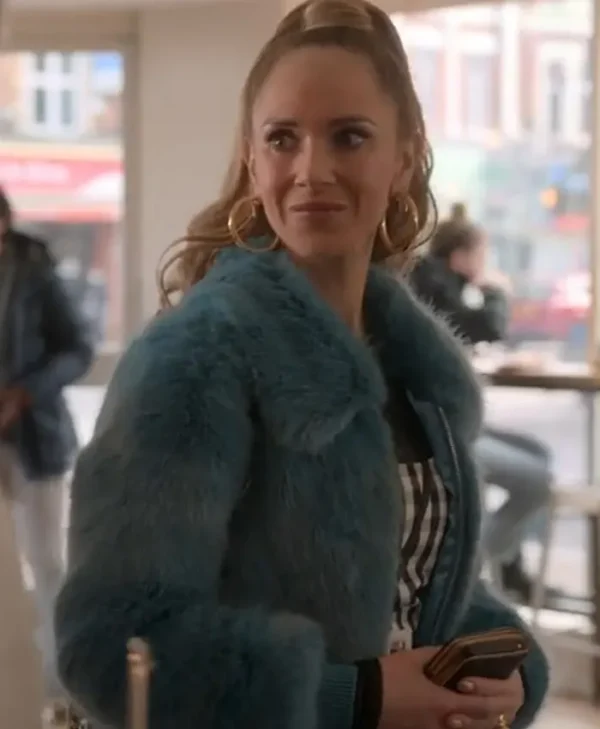 Keeley Jones Ted Lasso Blue Faux Fur Jacket