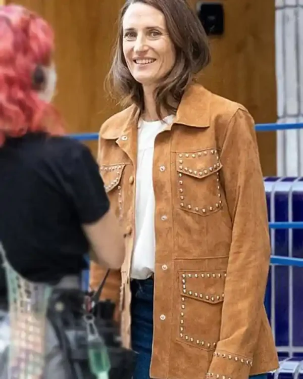 Killing Eve Camille Cottin Brown Studded Suede Leather Jacket