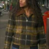 Kylie Bunbury TV Series Big Sky S01 Episode 10 Catastrophic Thinking Cassie Dewell Plaid Wool Bomber Sherpa Jacket