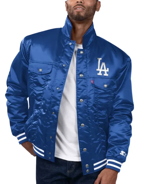 LA Dodgers Royal Silver Tab Satin Jacket