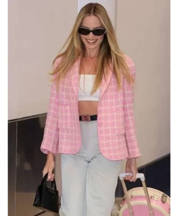 Margot Robbie Barbie 2023 Pink Checkered Blazer