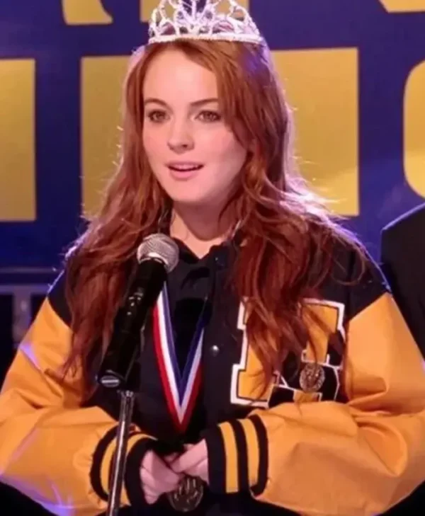 Mean Girls 2024 Lindsay Lohan Black and Yellow Varsity Jacket