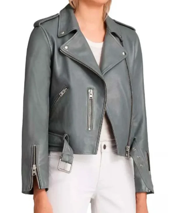 Mekia Cox The Rookie Grey Biker Leather Jacket