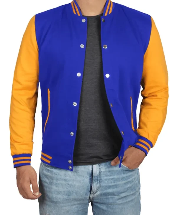 Mens Baseball Blue and Yellow Letterman Varsity Jacket