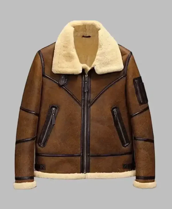 Mens Brown Sheepskin B3 Shearling Leather Jacket