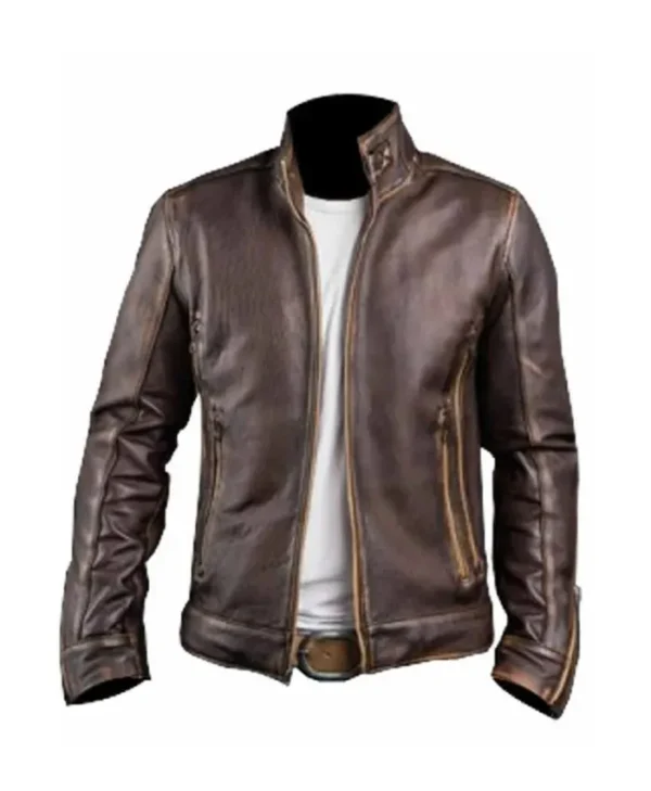 Men’s Cafe Racer Distressed Leather Jacket