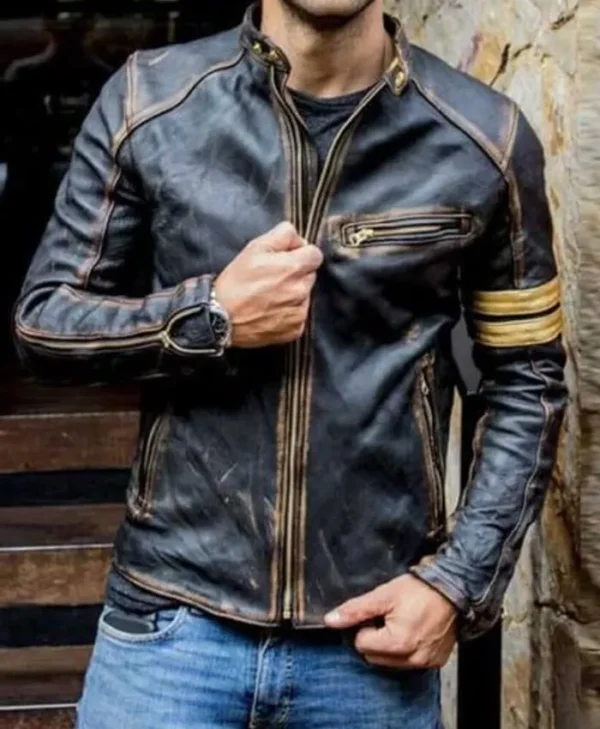 Mens Cafe Racer Retro Biker Jacket