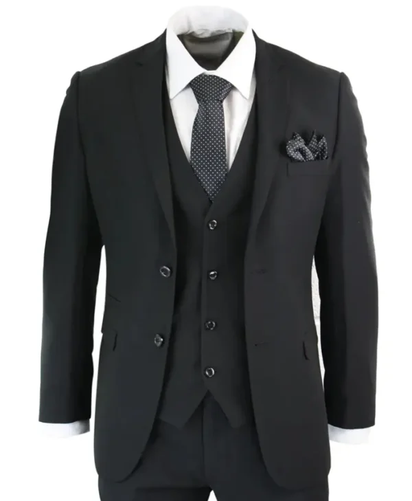 Mens Classic 3 Piece Black and White Groom Suit