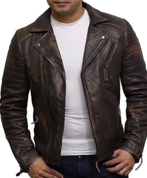 Mens Fitted Tan Biker Vintage Casual Jacket