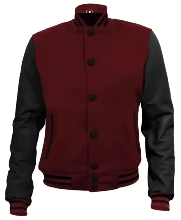 Mens High School Letterman Maroon and Black Varsity Jacket