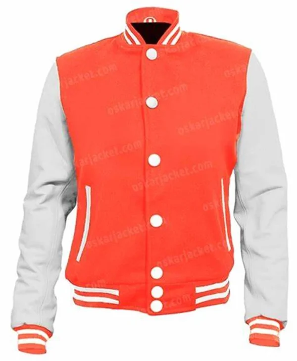 Mens School Orange and White Wool Letterman Jacket