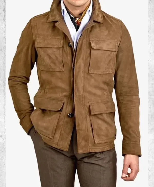 Mens Slim Fit Coffee Brown Suede Leather Jacket