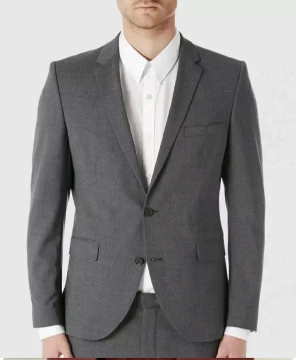 Mens Slim Fit Textured Dinner Two Buttons Grey Blazer Jacket