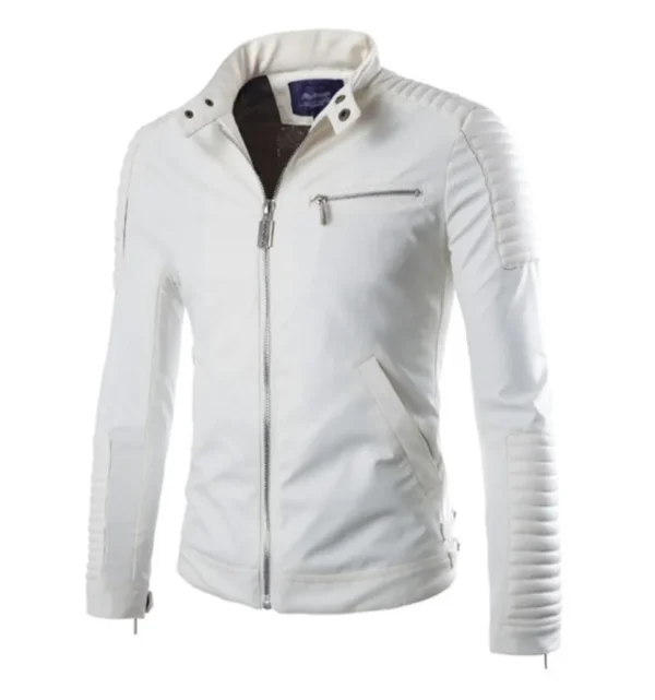 Mens Slimfit Biker White Leather Jacket