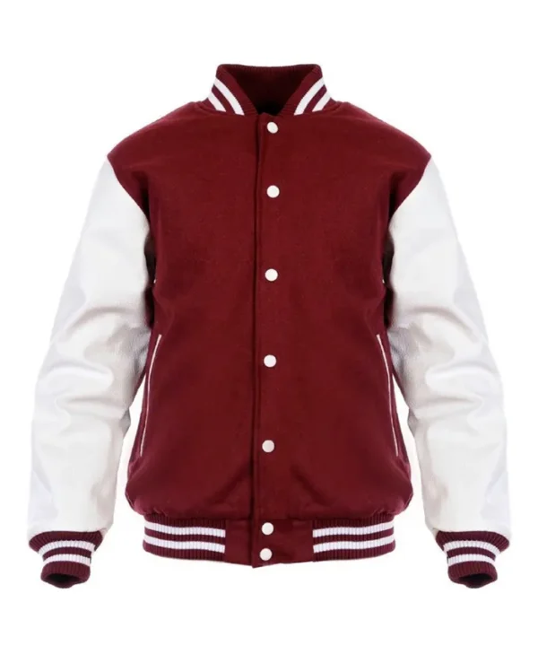 Mens University Maroon and White Wool Letterman Varsity Jacket