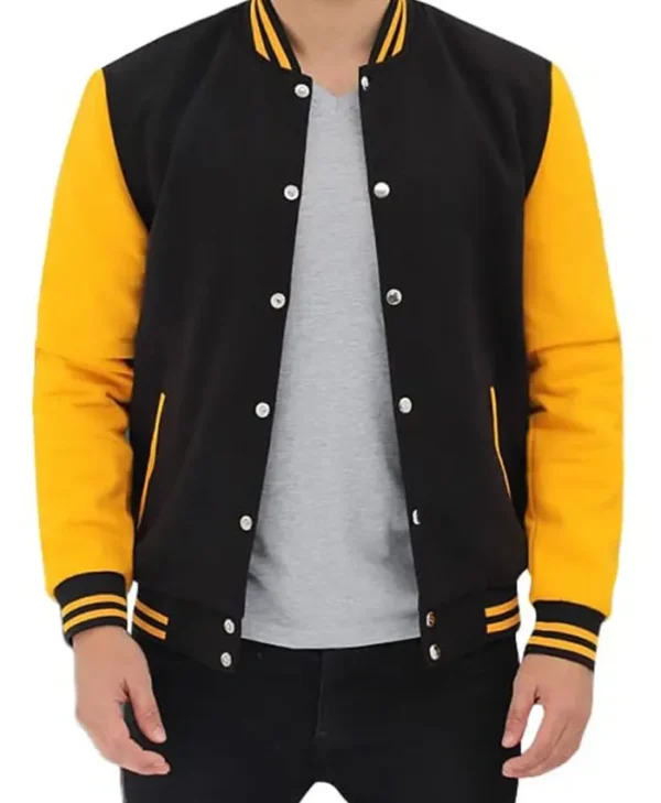 Mens University Style Yellow and Black Letterman Jacket