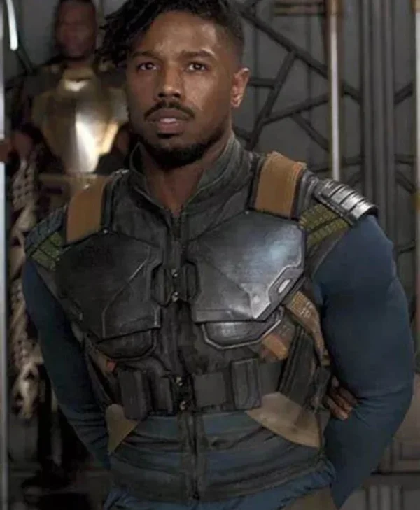 Michael B Jordan Black Panther Blue Leather Vest