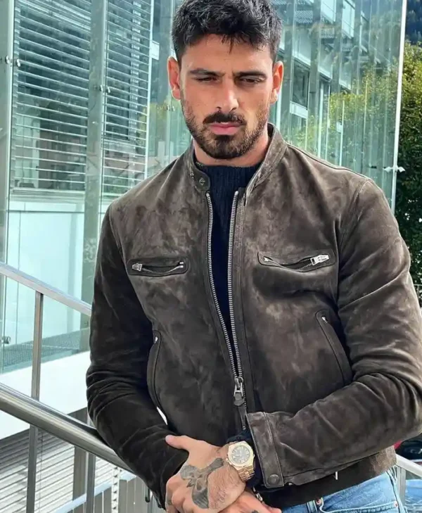 Michele Morrone Grey Leather Biker Jacket