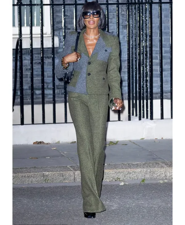 Naomi Campbell Tweed Green Suit