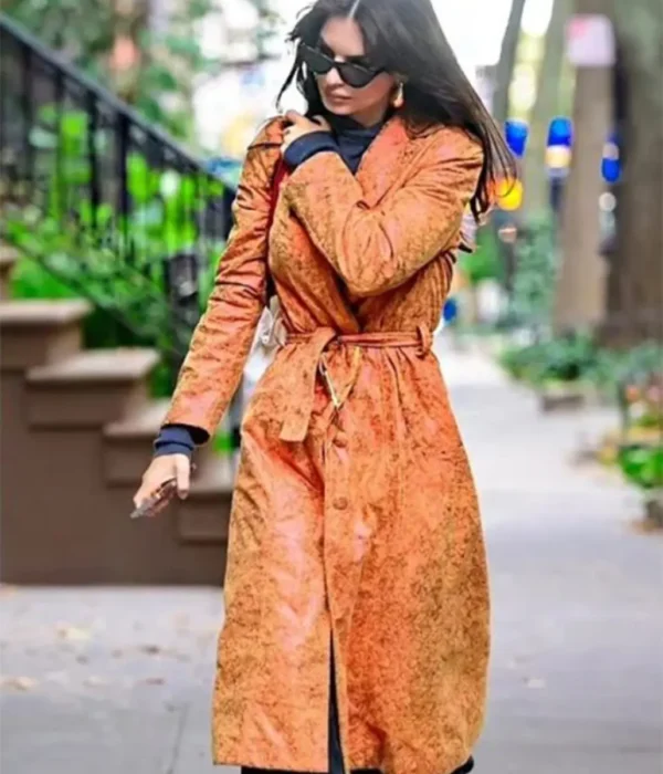 New-York-City-Emily-Ratajkowski-Orange-Trench-Coat