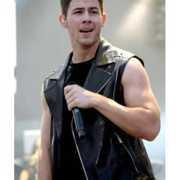 Nick Jonas Chaos Walking Black Leather Biker Vest