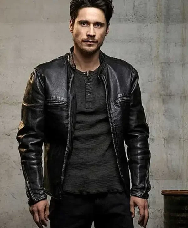 Queen of The South Peter Gadiot Leather Black Cafe Racer Jacket