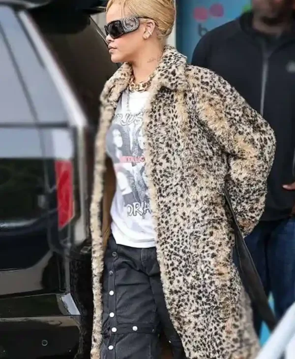 Rihanna LA Leopard Print Fur Coat