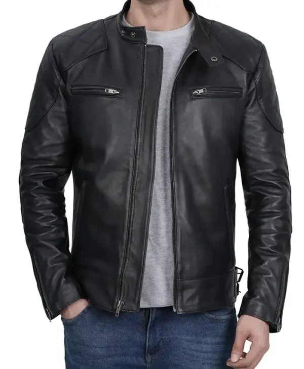 Stylish Leather Black Cafe Racer Jacket