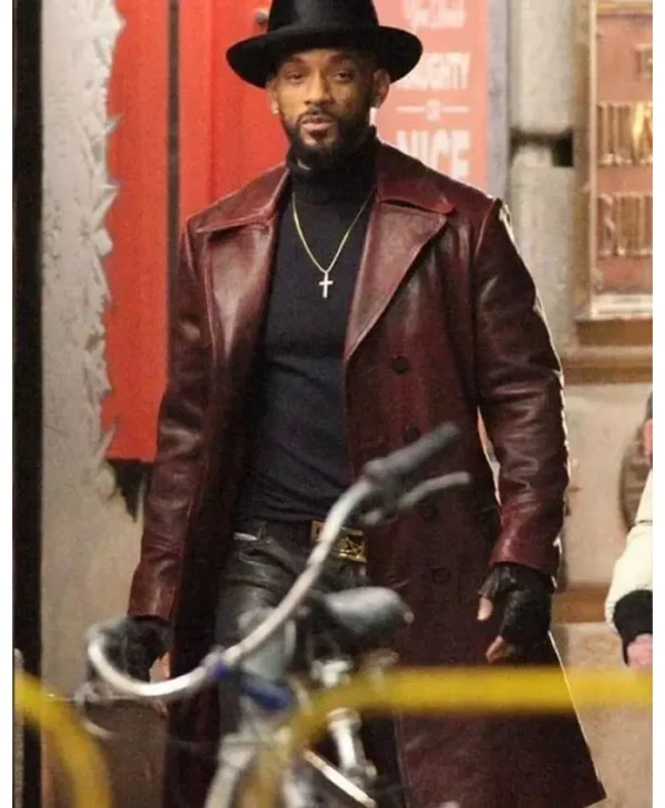 Suicide Squad Will Smith Brown Leather Trench Coat For Sale