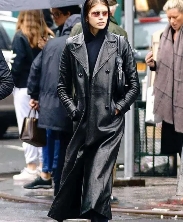 The Matrix Kaia Gerber Black Duster Trench Coat