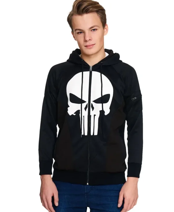 The Punisher Skull Logo Hoodie Fleece Black Jacket