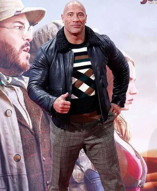 The Rock Leather Bomber Jacket Jumangi