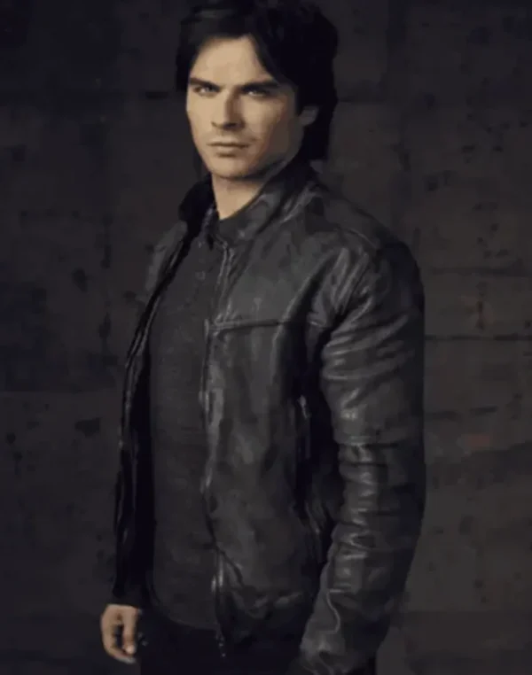 The Vampire Diaries Damon Bomber Leather Jacket