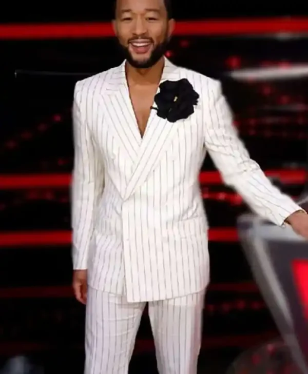 The Voice S25 John Legend Pinstripe White Suit