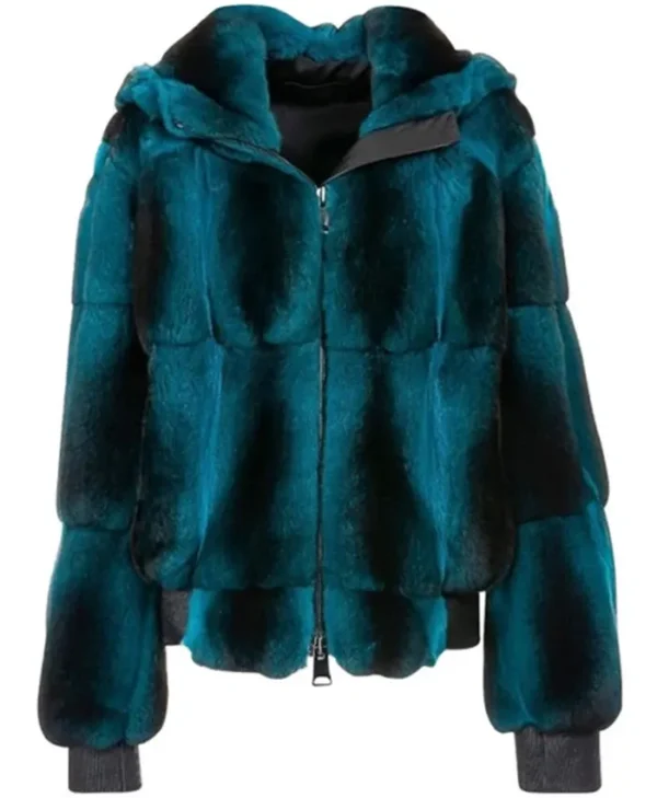 This Chinchilla Blue And Black Hooded Jacket