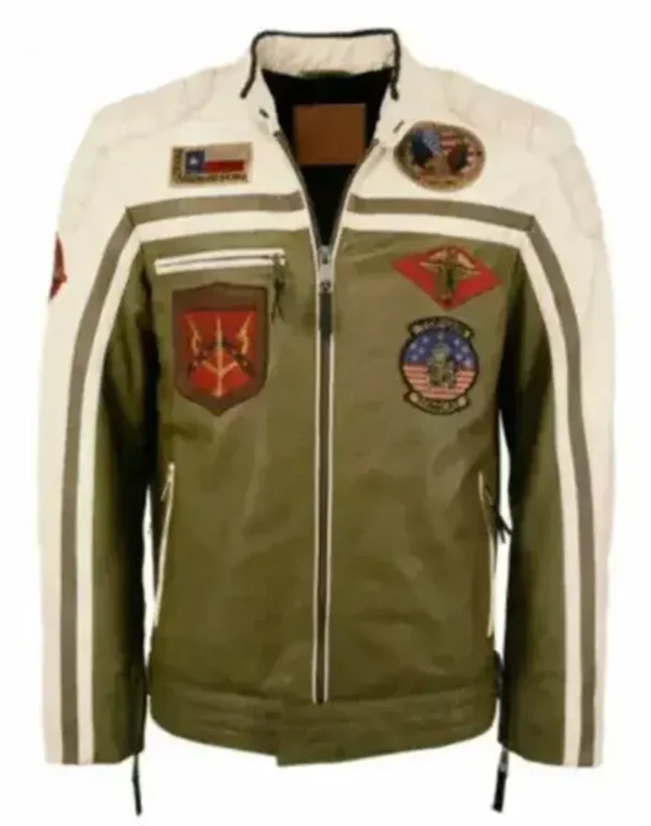 Top Gun Biker Olive Green Cafe Racer Leather Quilted Jacket