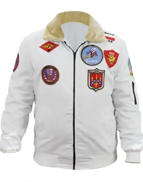 Top Gun Flight B-15 Bomber White Parachute Sherpa Jacket