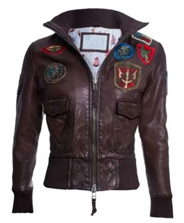 Top Gun Womens Dark Brown Flight Bomber Leather Jacket