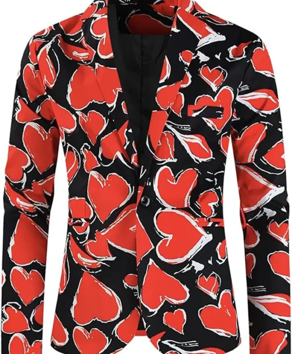 Valentine Hearts Printed Black Blazer