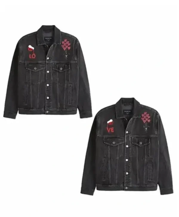 Valentines Day Couple Black Denim Trucker Jackets