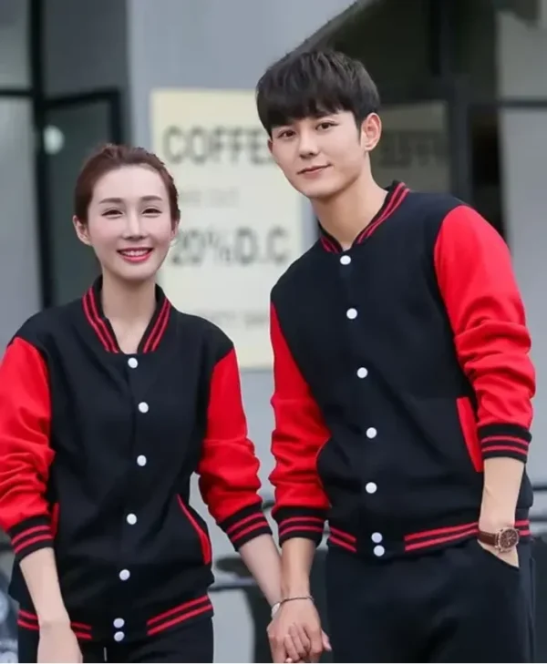 Valentines Day Couples Red and Black Letterman Varsity Jacket