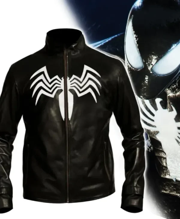 Venom Spiderman Cosplay Black Leather Jacket