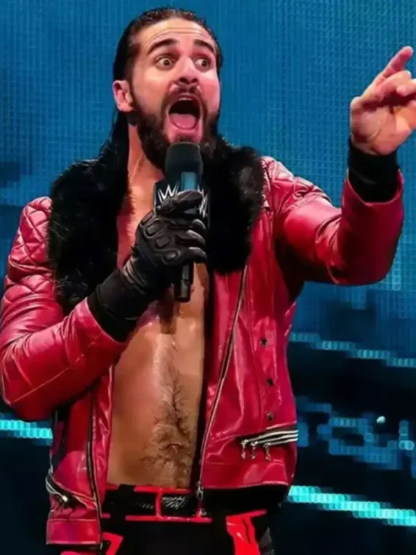 WWE Seth Rollins Quilted Red Leather Fur Jacket