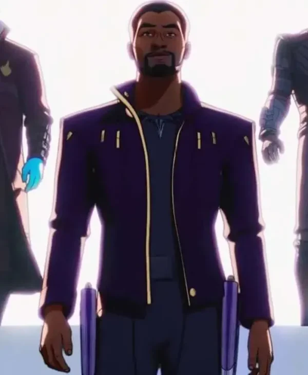 What If Chadwick Boseman Purple Leather Costume Jacket