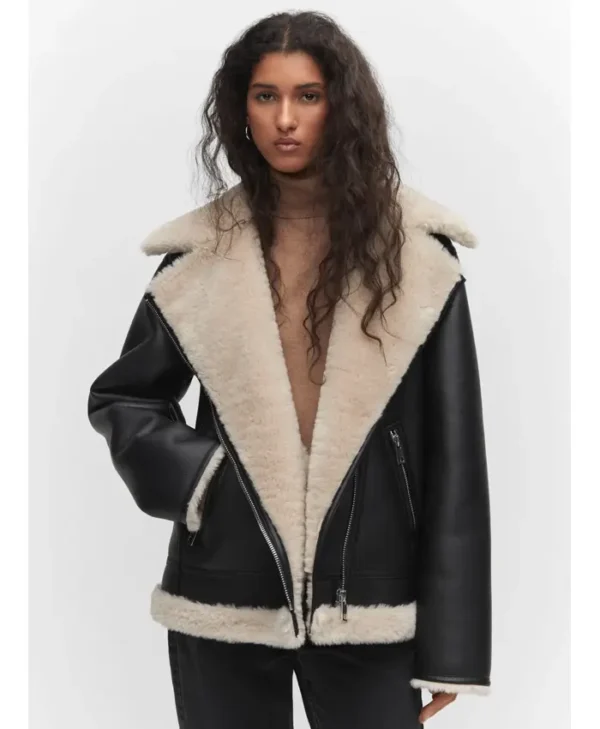 Women Aviator Pilot Shearling Sheepskin Bomber Jacket