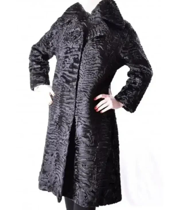 Women Persian Lamb Broadtail Fur Black Karakul Long Coat