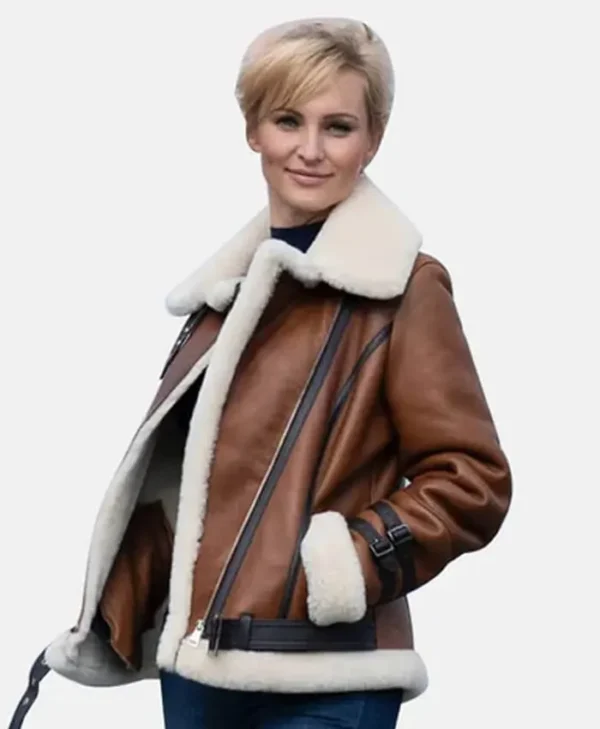 Women RAF Aviator Classic Brown Sheepskin Shearling Jacket